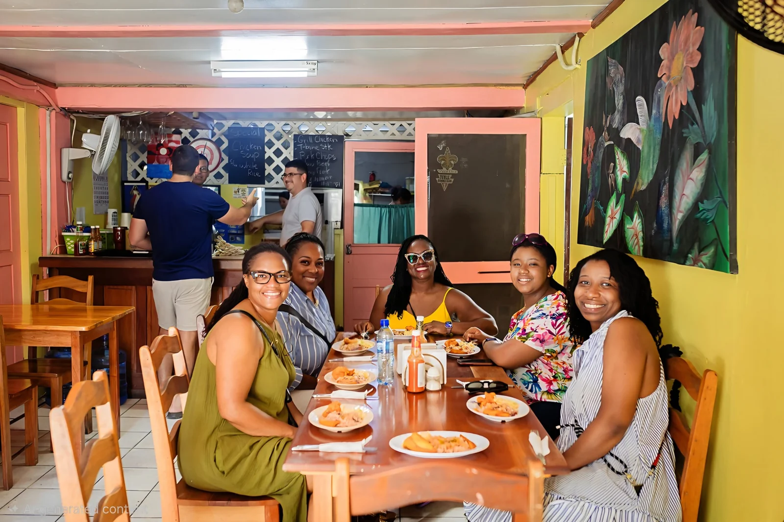 Guests enjoying the Belizean Bites Lunch Food Tour at a local San Pedro stop