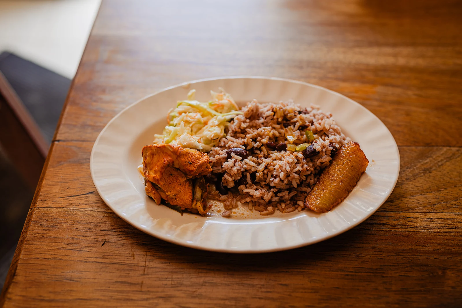 Belizean rice and beans plate served on the lunch tour